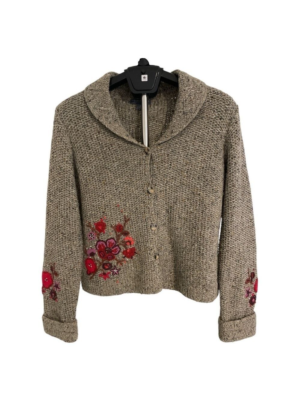 Vintage Northern Isles Collection Floral Appliqué Button Front Cardigan Size M